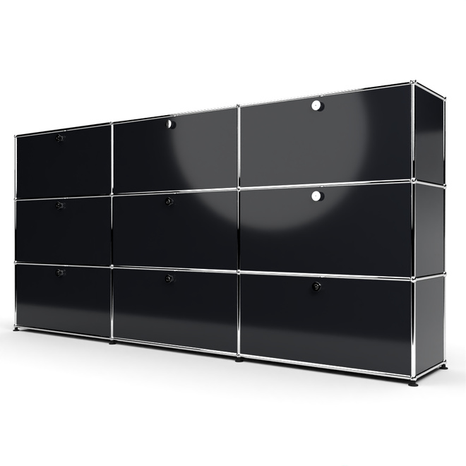 Highboard 3x3 mit 9 Klapptren, Graphitschwarz