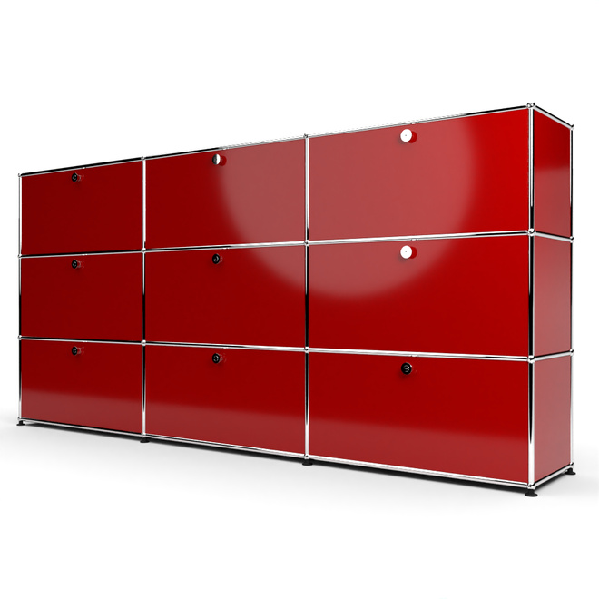 Highboard 3x3 mit 9 Klapptren, Rubinrot