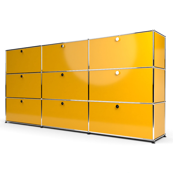 Highboard 3x3 mit 9 Klapptren, Goldgelb