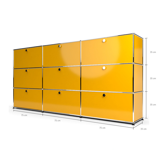 Highboard 3x3 mit 9 Klapptren, Goldgelb