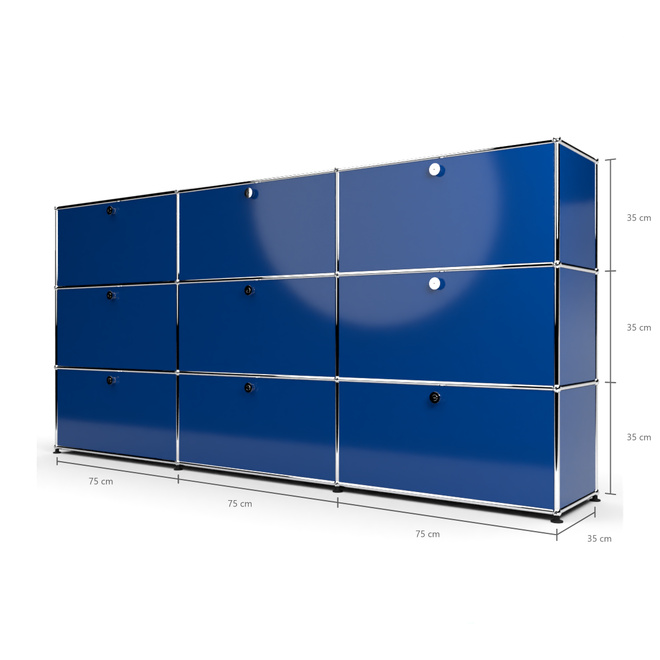 Highboard 3x3 mit 9 Klapptren, Enzianblau