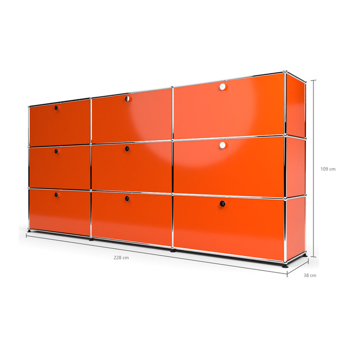 Highboard 3x3 mit 9 Klapptren, Orange