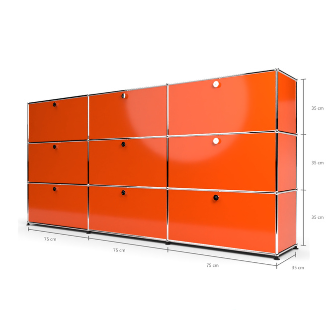 Highboard 3x3 mit 9 Klapptren, Orange