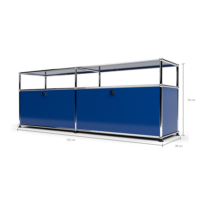 TV-Board 1x2 mit 2 Klapptren, mit Ablage, Enzianblau