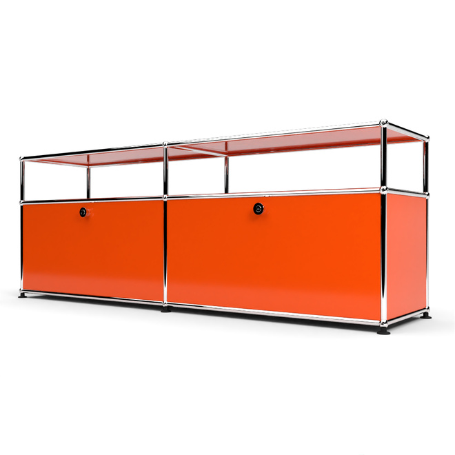 TV-Board 1x2 mit 2 Klapptren, mit Ablage, Orange