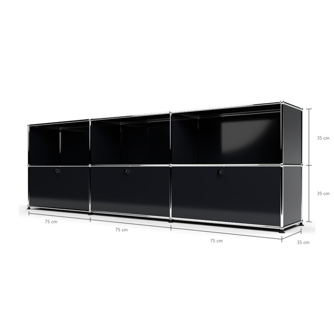 Sideboard 2x3 mit 3 Klapptren, Graphitschwarz