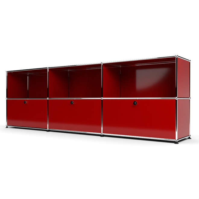 Sideboard 2x3 mit 3 Klapptren, Rubinrot