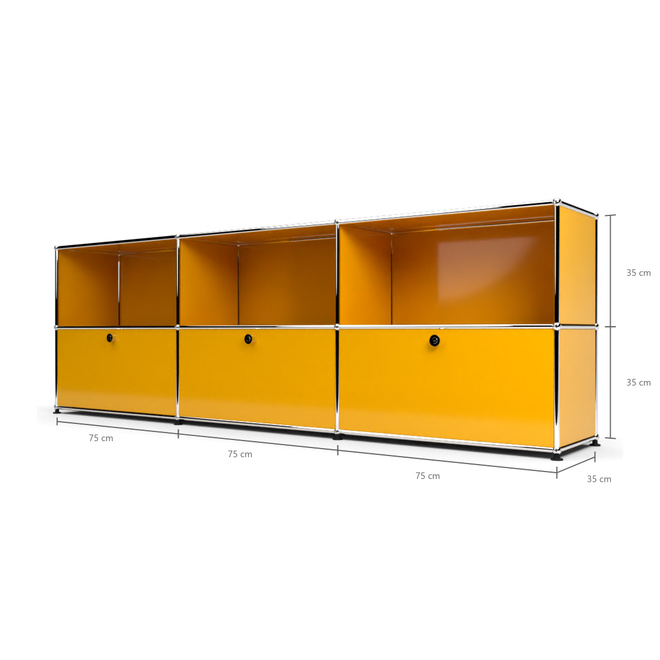 Sideboard 2x3 mit 3 Klapptren, Goldgelb