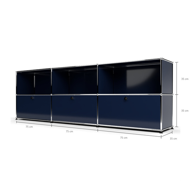Sideboard 2x3 mit 3 Klapptren, Stahlblau