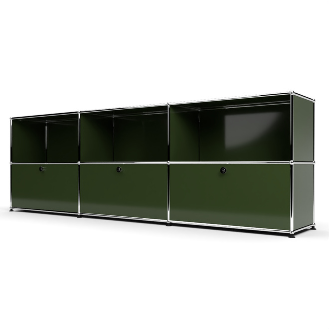 Sideboard 2x3 mit 3 Klapptren, Olivgrn