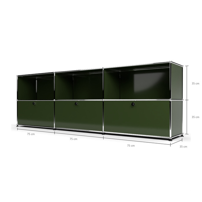 Sideboard 2x3 mit 3 Klapptren, Olivgrn