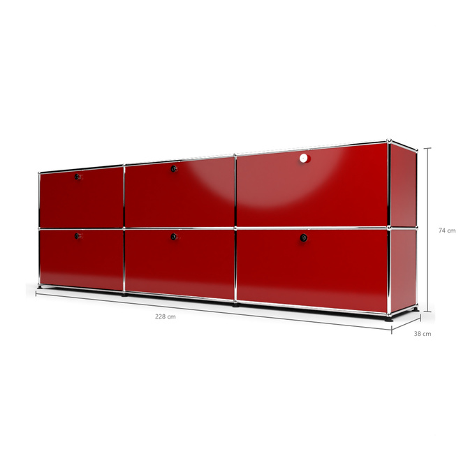 Sideboard 2x3 mit 6 Klapptren, Rubinrot