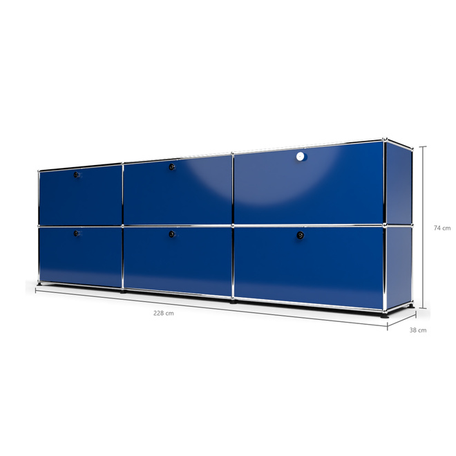 Sideboard 2x3 mit 6 Klapptren, Enzianblau