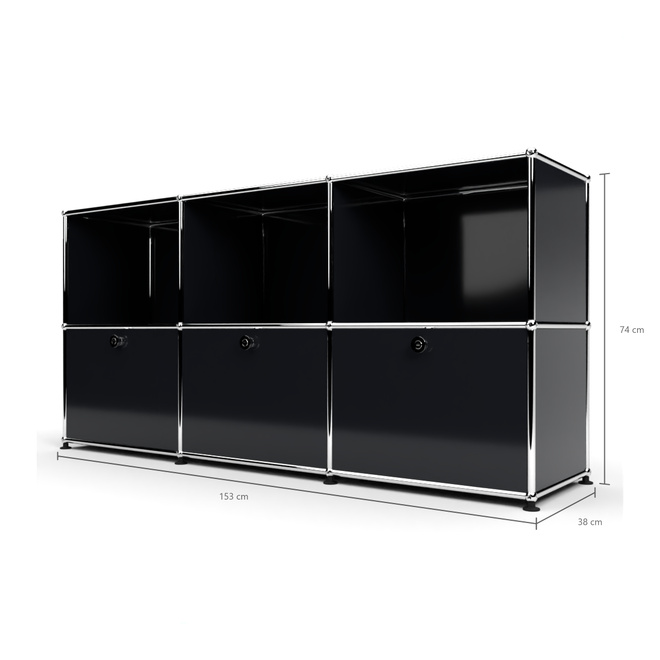 Sideboard 50 2x3 mit 3 Klapptren, Graphitschwarz