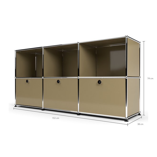 Sideboard 50 2x3 mit 3 Klapptren, Beige