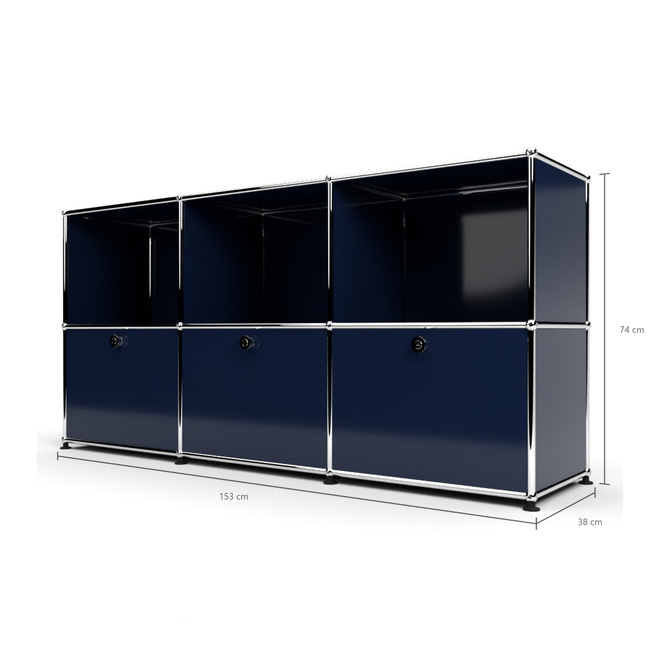 Sideboard 50 2x3 mit 3 Klapptren, Stahlblau