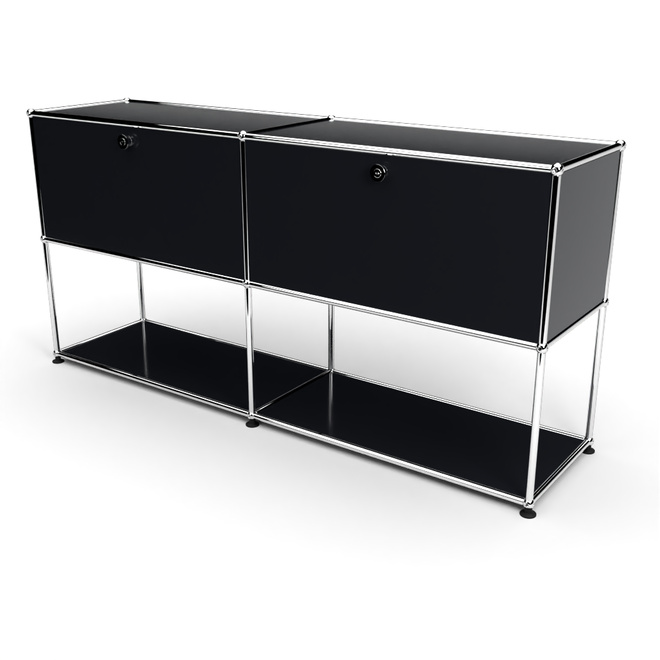 Sideboard 2x2 mit 2 Klapptren, unten offen, Graphitschwarz