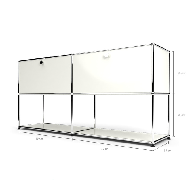 Sideboard 2x2 mit 2 Klapptren, unten offen, Weiss