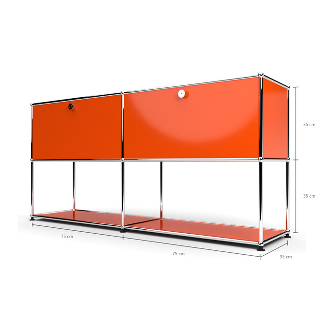 Sideboard 2x2 mit 2 Klapptren, unten offen, Orange