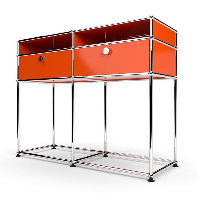 Konsolentisch 2x2 mit 2 Klapptren und schmalem Fach, Orange