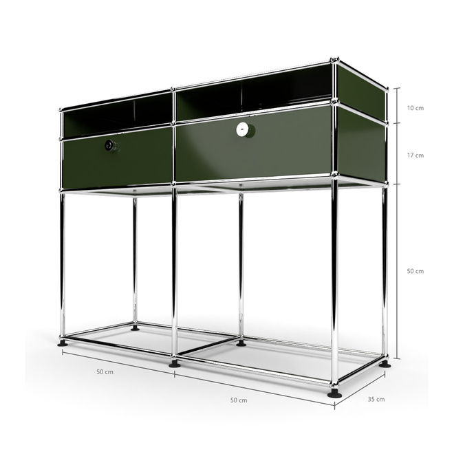 Konsolentisch 2x2 mit 2 Klapptren und schmalem Fach, Olivgrn