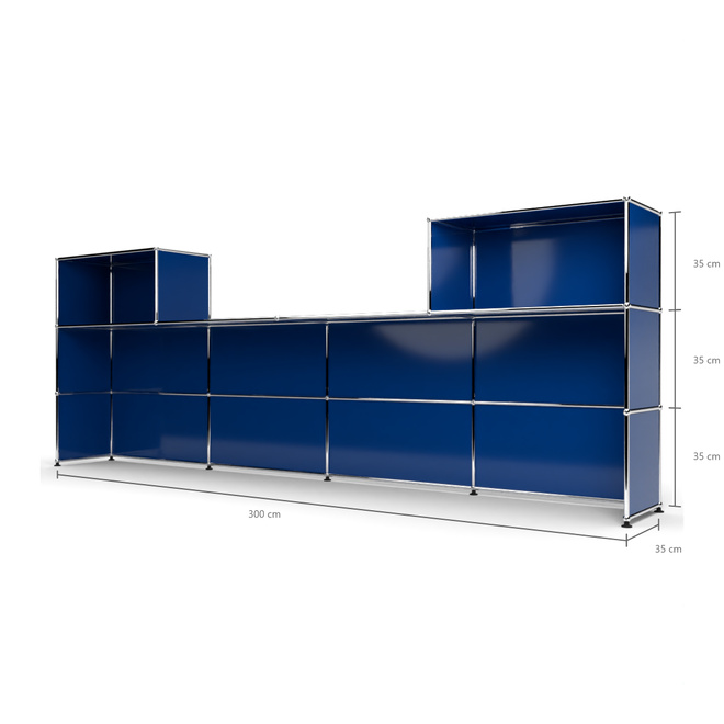 Theke 3x4, mit Lcke, Tiefe 38 cm, Enzianblau