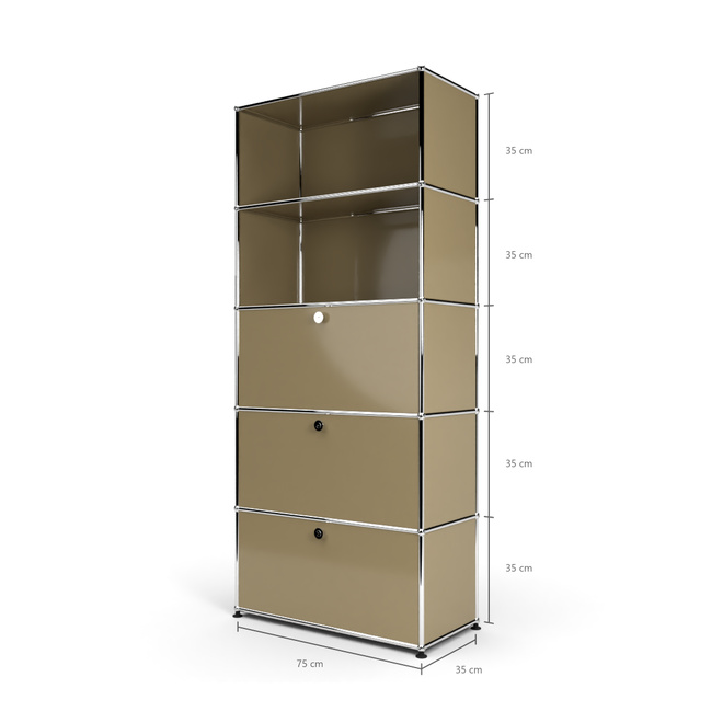 Wandregal 5x1 mit 3 Klapptren, Beige