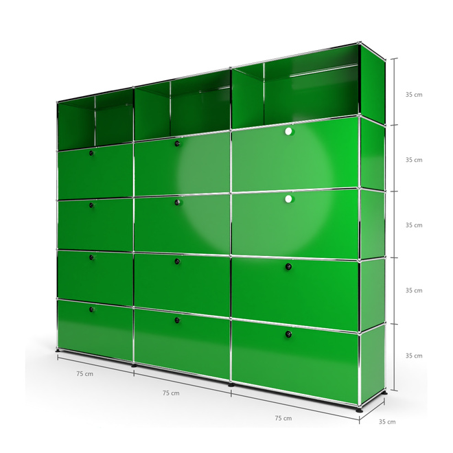 Wandregal 5x3 mit 12 Klapptren von unten, Grn