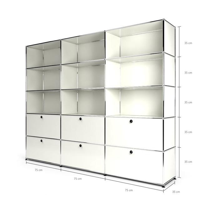 Wandregal 5x3 mit 6 Klapptren von unten, Weiss