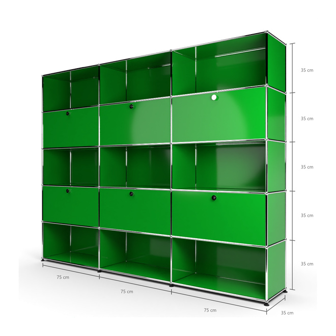 Wandregal 5x3 mit 6 Klapptren, Reihe 2, Reihe 4, Grn