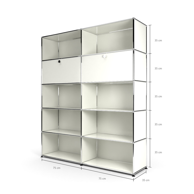 Wandregal 5x2 mit 2 Klapptren Mitte, Weiss