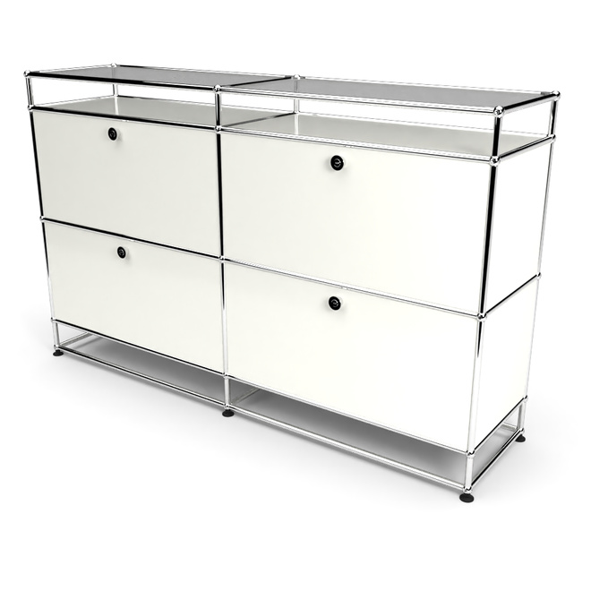 Sideboard 2x2 mit 4 Klapptren, mit Glasablage, Weiss