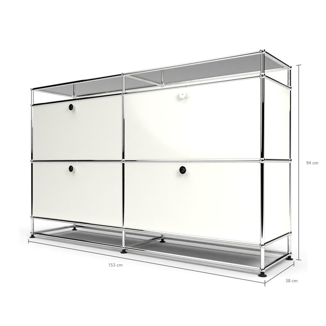 Sideboard 2x2 mit 4 Klapptren, mit Glasablage, Weiss