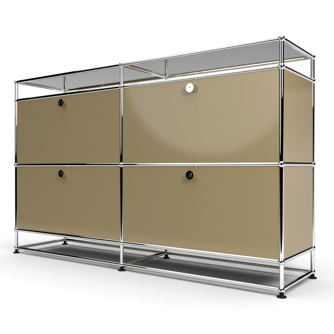 Sideboard 2x2 mit 4 Klapptren, mit Glasablage, Beige