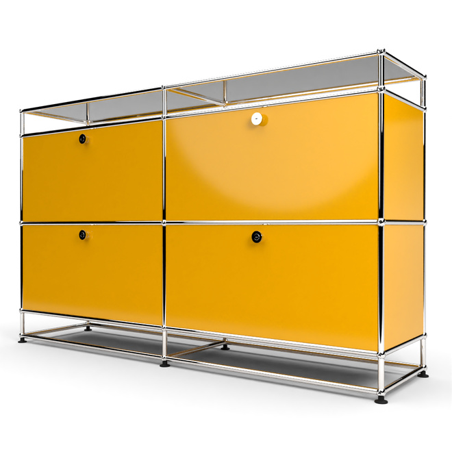 Sideboard 2x2 mit 4 Klapptren, mit Glasablage, Goldgelb