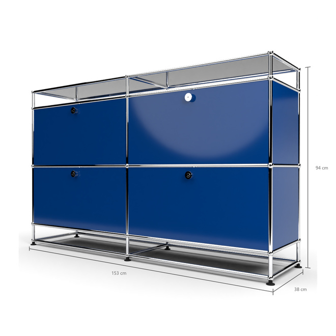 Sideboard 2x2 mit 4 Klapptren, mit Glasablage, Enzianblau