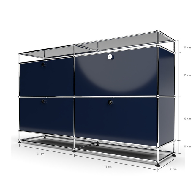 Sideboard 2x2 mit 4 Klapptren, mit Glasablage, Stahlblau