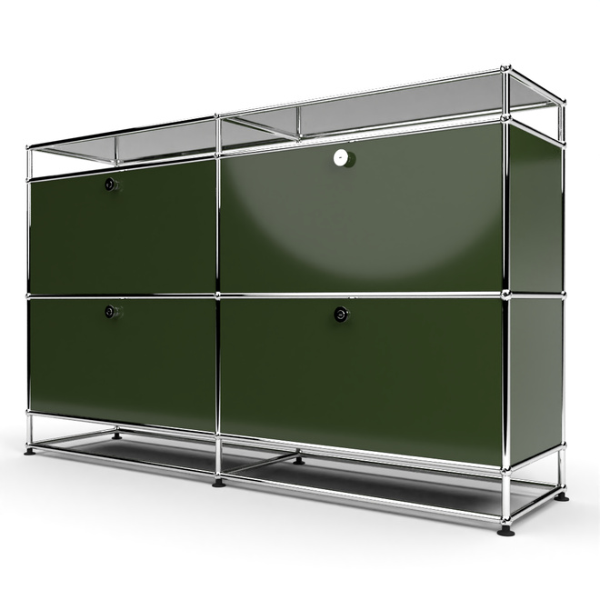 Sideboard 2x2 mit 4 Klapptren, mit Glasablage, Olivgrn