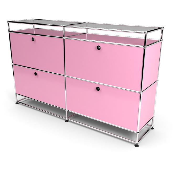 Sideboard 2x2 mit 4 Klapptren, mit Glasablage, Rosa