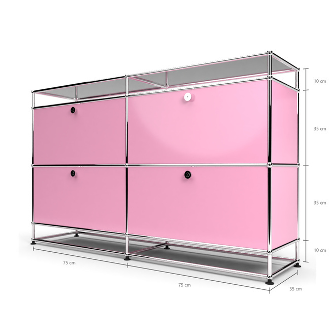 Sideboard 2x2 mit 4 Klapptren, mit Glasablage, Rosa