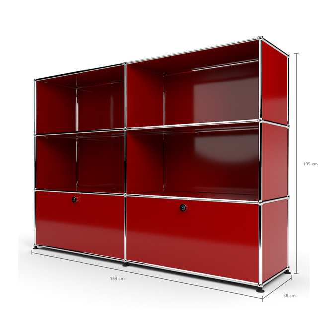 Highboard 3x2 mit 2 Schubladen unten, Rubinrot