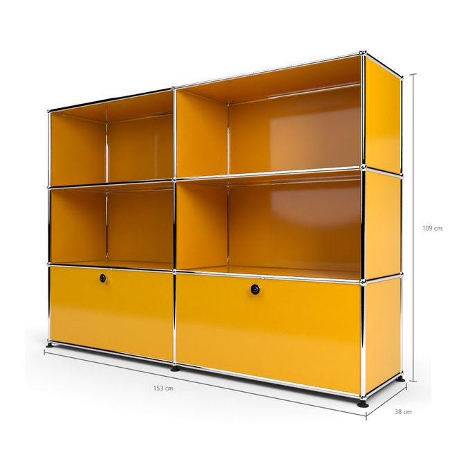 Highboard 3x2 mit 2 Schubladen unten, Goldgelb