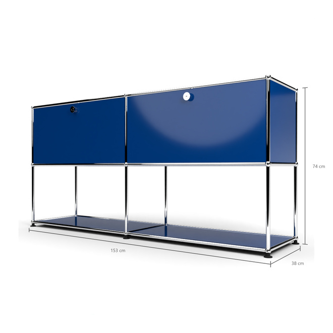 Sideboard 2x2 mit 2 Schubladen, unten offen, Enzianblau