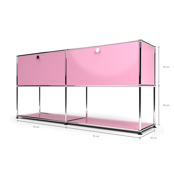 Sideboard 2x2 mit 2 Schubladen, unten offen, Rosa