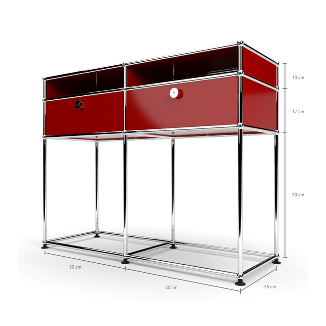 Konsolentisch 2x2 mit 2 Schubladen und schmalem Fach, Rubinrot