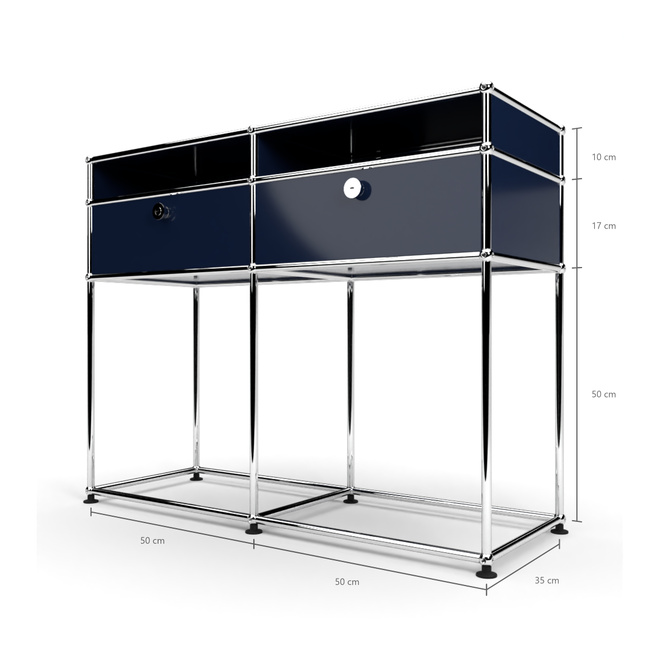 Konsolentisch 2x2 mit 2 Schubladen und schmalem Fach, Stahlblau